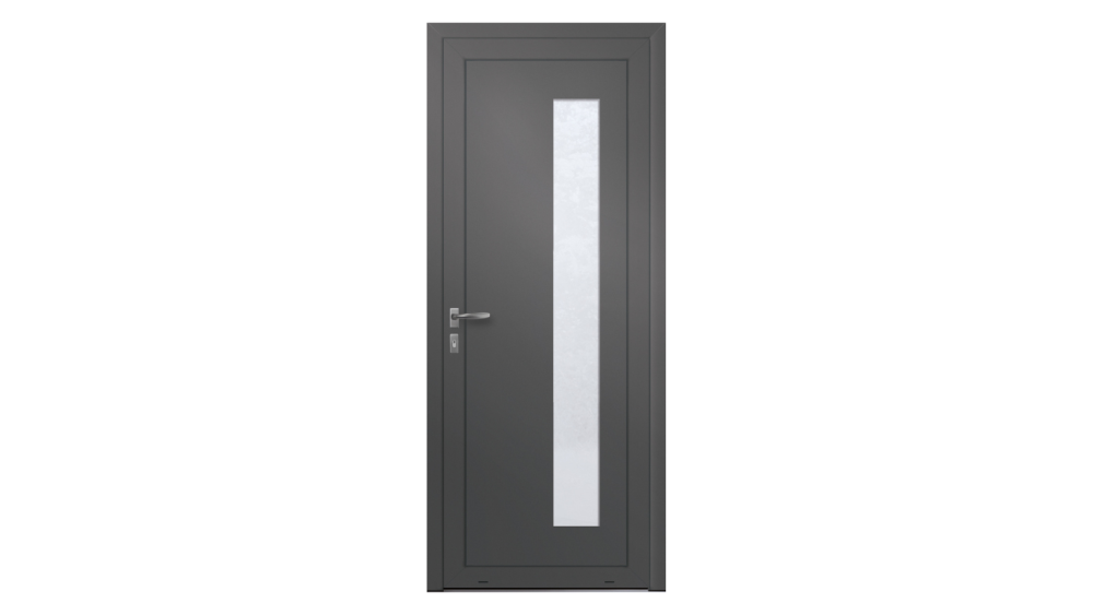 Porte d'entrée PVC parclosé AMAZONE Porte d'entrée grise anthracite avec rectangle vertical vitré sur la droite